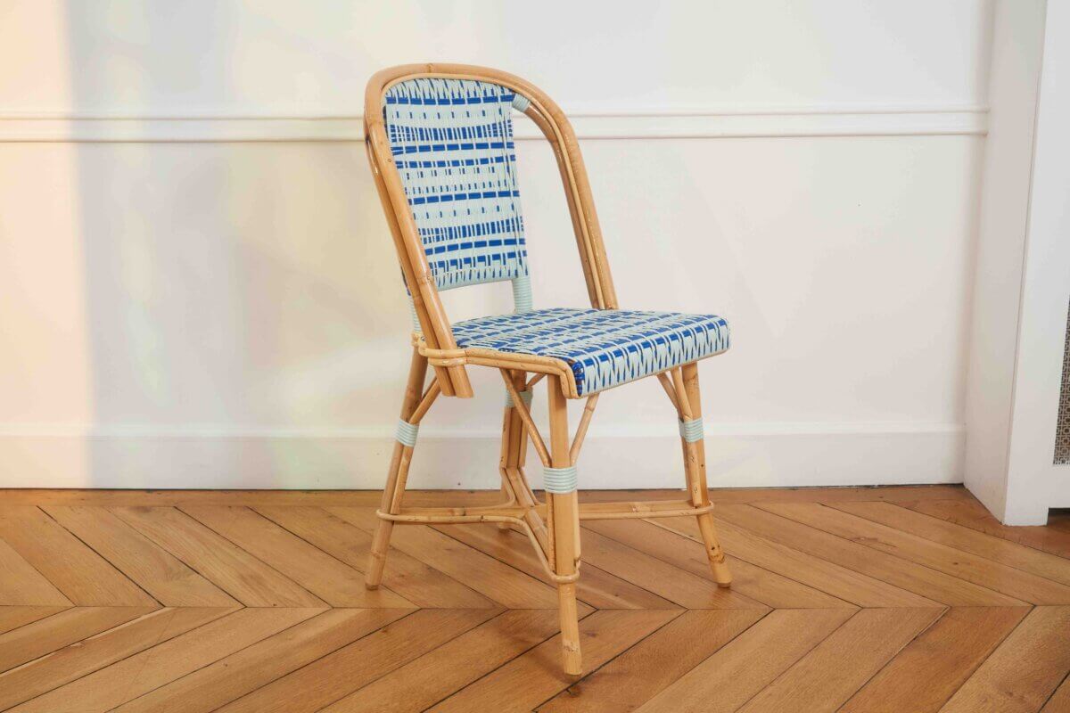 Aranda/Lasch used generative algorithms to create the pattern on the webbing of the rattan chair, which is manufactured by storied French brand Maison L. Drucker