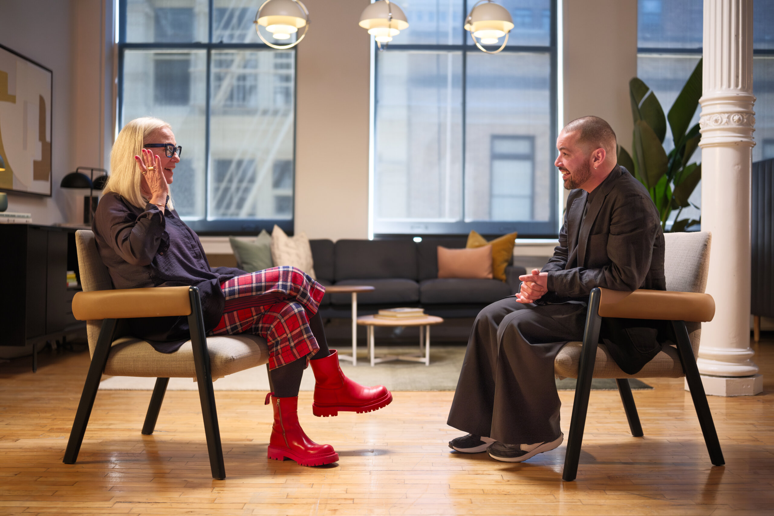 Ghislaine Viñas and Rodolfo Agrella in conversation during the first episode of Designers on Design produced by ROOM