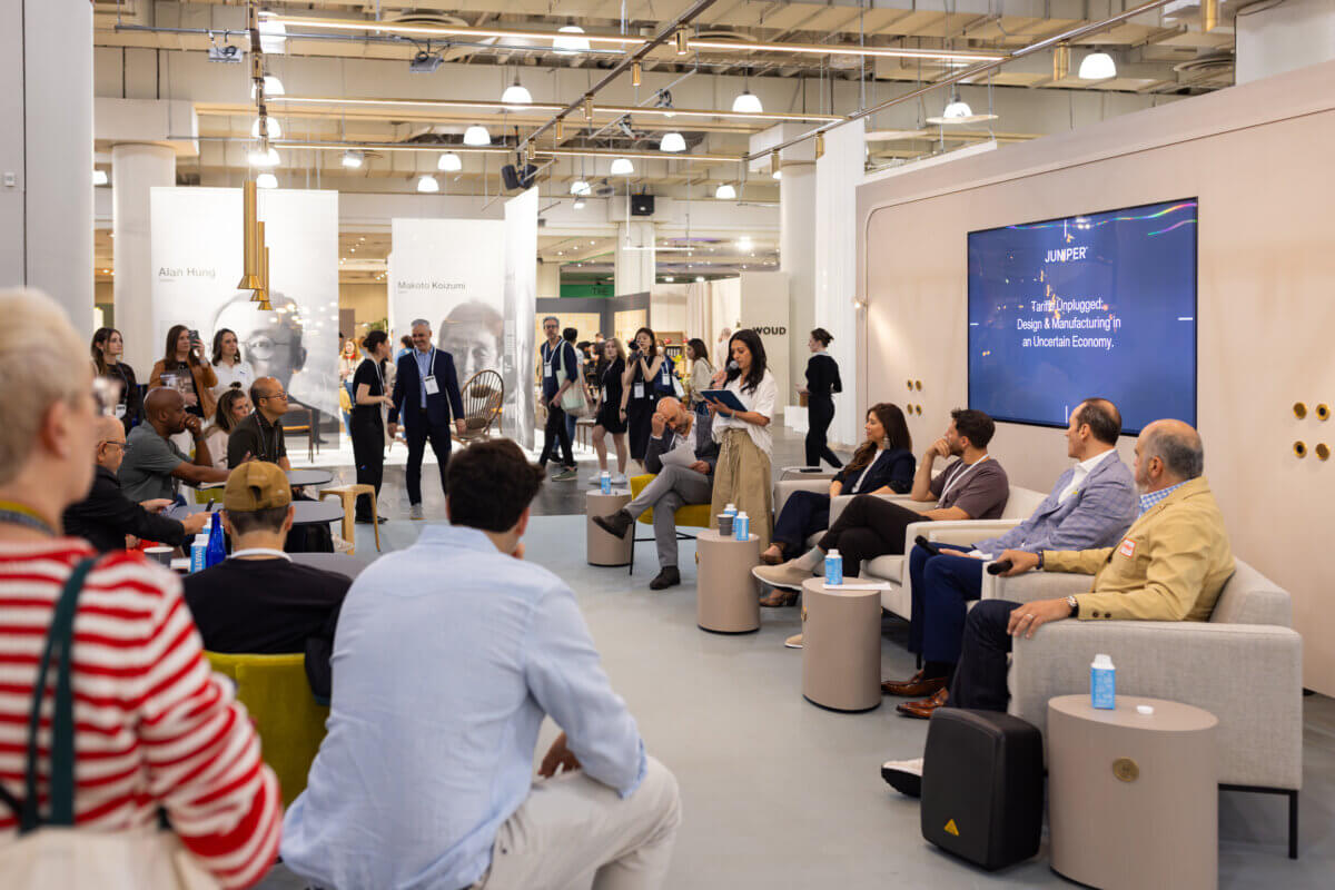 A talk in the Juniper Recharge Lounge at ICFF 2025