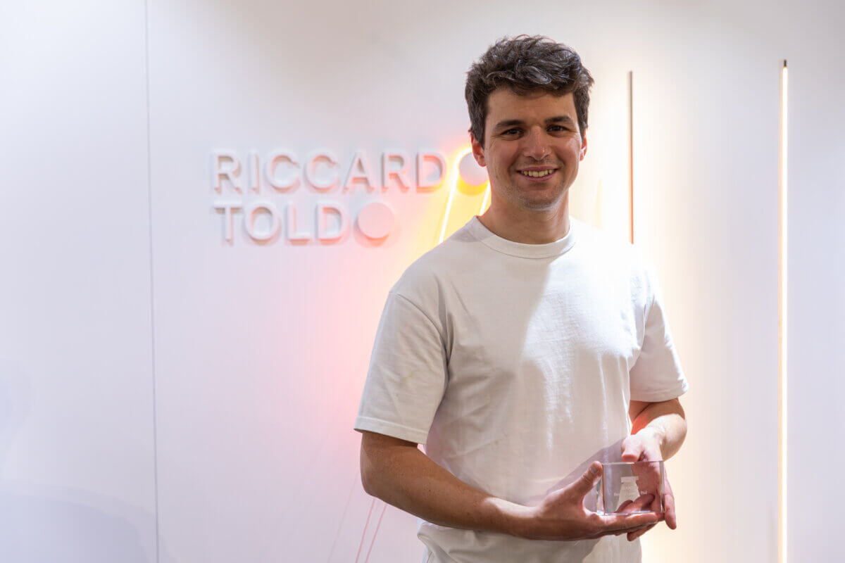 Riccardo Toldo with his Best of Launch Pad Award at ICFF 2025
