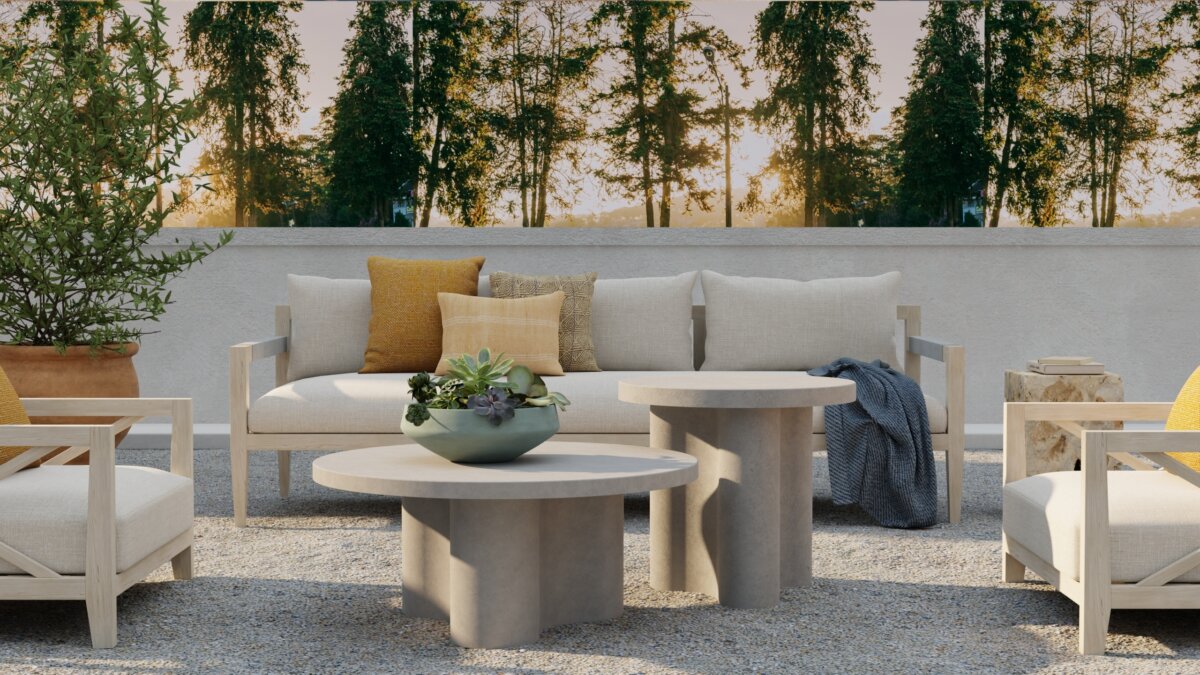 Dune Coffee Table + Dune Side Table outdoors