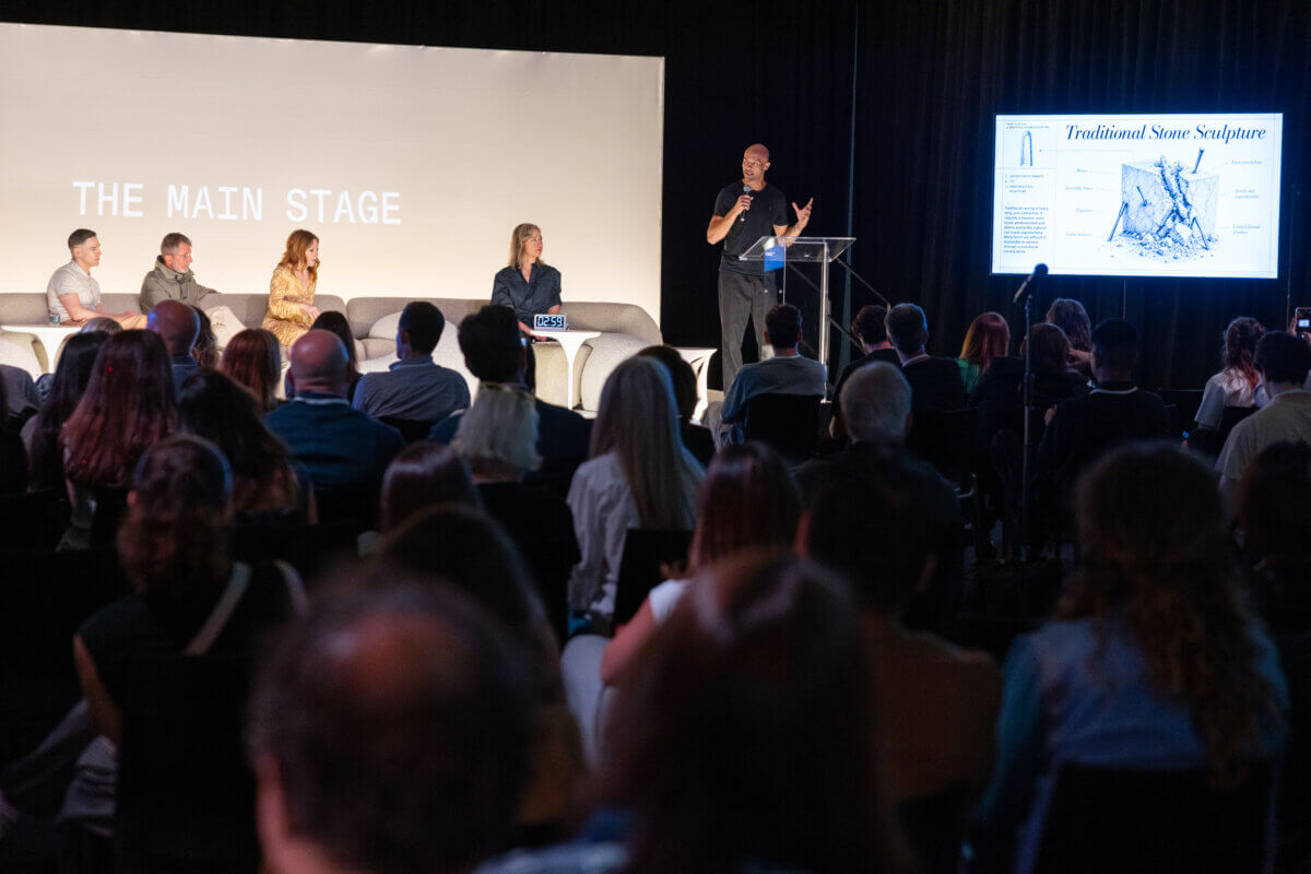 Jenna Bascom Photography - Image of Joey Aji presenting on the Main Stage at ICFF 2026's Emerging Designers Live Spotlight