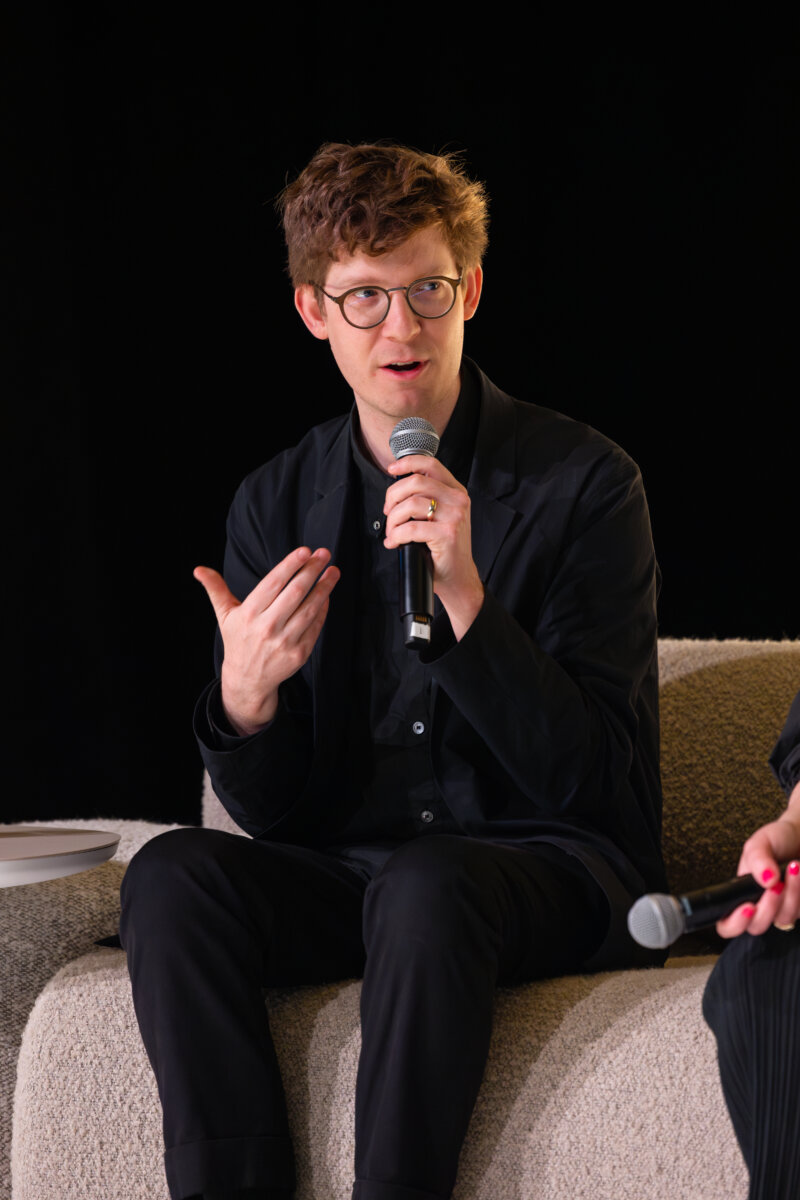 Jack Murphy speaking on stage at ICFF 2026; The State of Affairs in Design Media