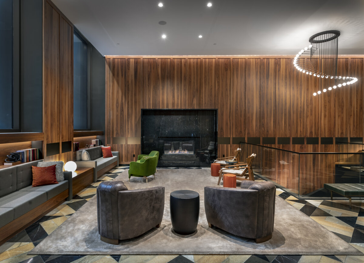 Luxury interior, featuring cool tones and minimalist furniture. By Cetra Ruddy Architects.