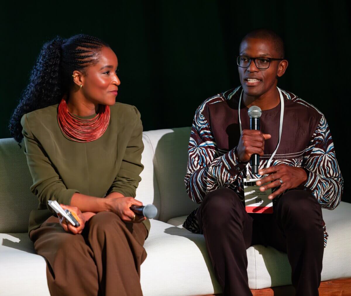 Lani Adeoye (listening) and Kwadwo Som-Pimpong (speaking) in the Oasis