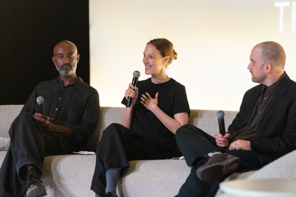 Emanuel Admassu, Jen Wood, and Ben Dreith on the main stage at ICFF 2026