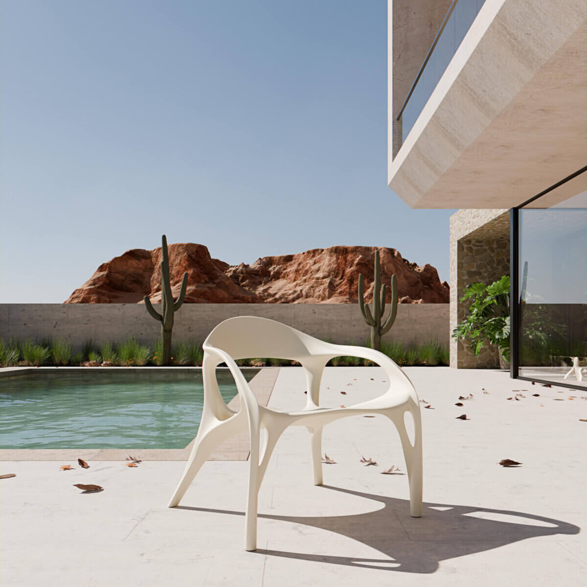white Ilium Lounge Chair in context by poolside