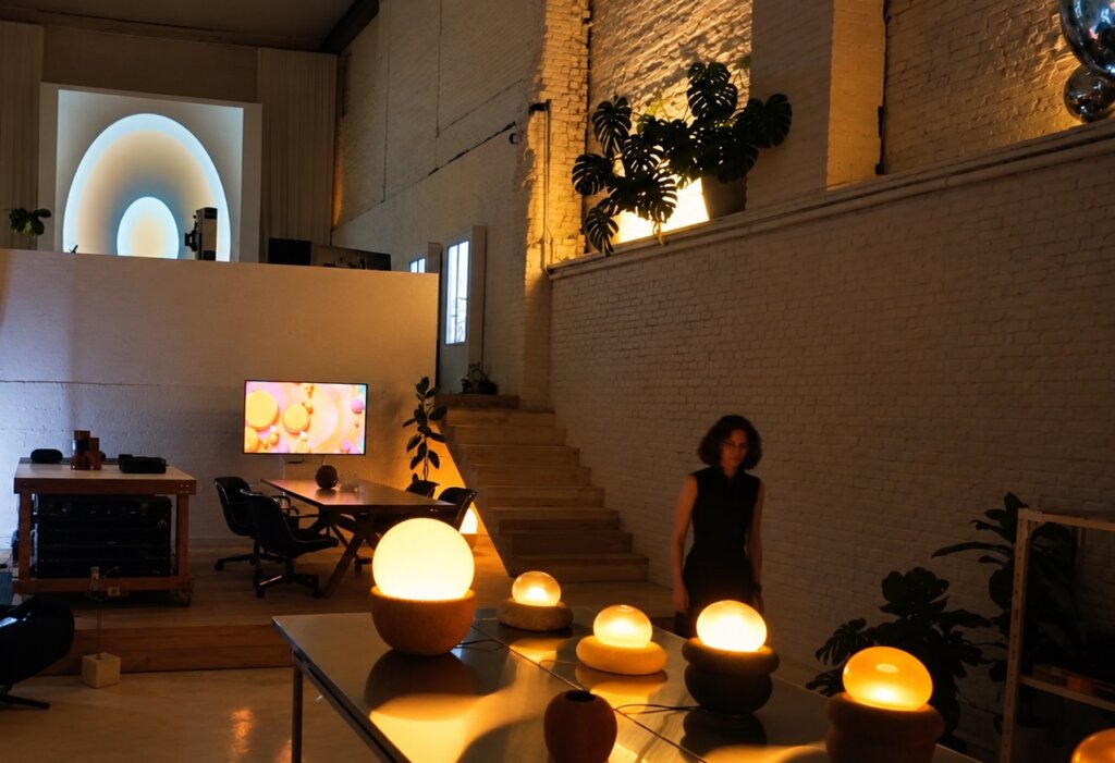 Moody Industrial Loft With Amber Orbs, inside MIOS' Studio